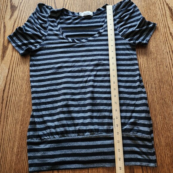 Decree Black Grey Striped 90s y2k Top Women's Large Ruched Sleeves - Picture 7 of 7